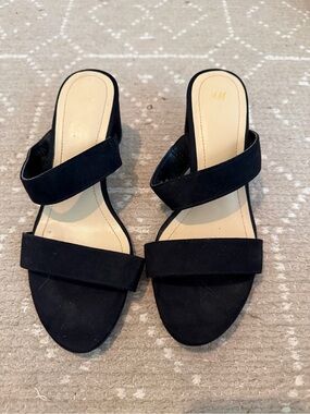 H&M Black Suede Double-Strap Mule Sandals